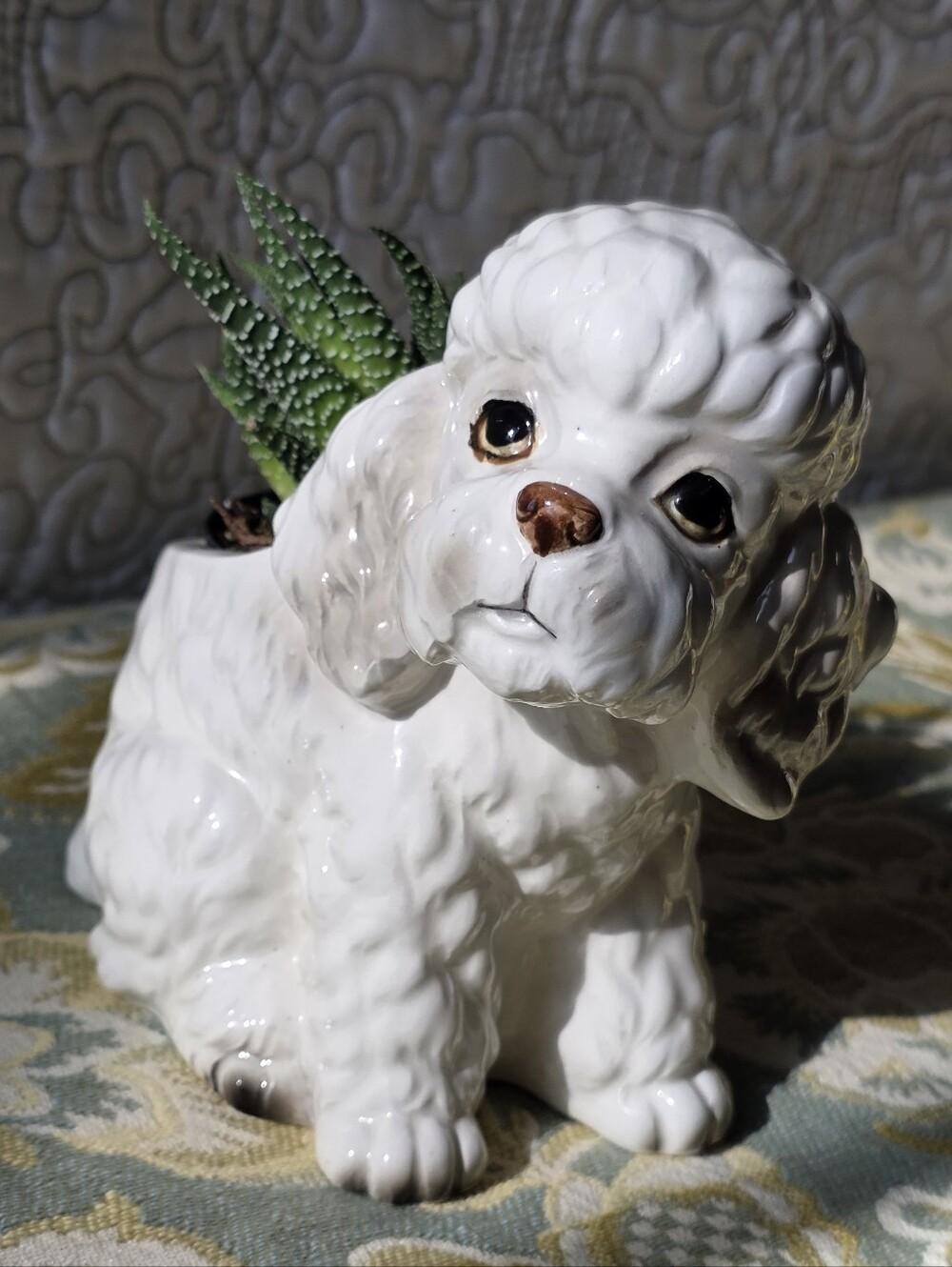 VTG Mid Century Relpo Japan White Poodle Ceramic Planter